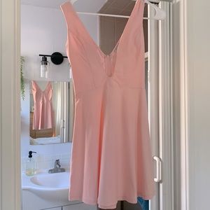 Baby pink mini dress with v cut
